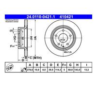 Disco freno ATE 24.0110-0421.1 posteriore, pieno, 1 Pezzo