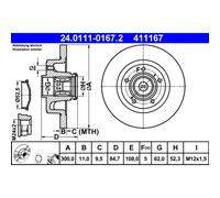 Disco freno ATE 24.0111-0167.2 posteriore, pieno, 1 Pezzo