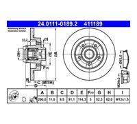 Disco freno ATE 24.0111-0189.2 posteriore, pieno, 1 Pezzo