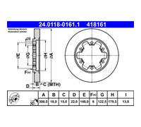 Discofreno ATE 24.0118-0161.1 per TRANSIT V363 Autobus (FAD, FBD) 2.2 2013-2018