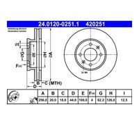 Disco freno ATE 24.0120-0251.1 anteriore, ventilato, altamente carbonizzato, 1 Pezzo