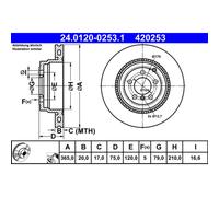 Disco freno ATE 24.0120-0253.1 posteriore, ventilato, altamente carbonizzato, 1 Pezzo