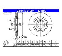 Disco freno ATE 24.0122-0100.1 anteriore, ventilato, altamente carbonizzato, 1 Pezzo