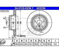 Disco freno ATE 24.0122-0236.1 posteriore, ventilato, altamente carbonizzato, 1 Pezzo
