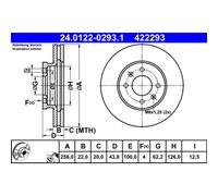 Disco freno ATE 24.0122-0293.1 anteriore, ventilato, altamente carbonizzato, 1 Pezzo