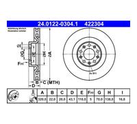 Disco freno ATE 24.0122-0304.1 posteriore, ventilato, 1 Pezzo