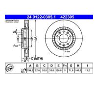 Disco freno ATE 24.0122-0305.1 posteriore, ventilato, altamente carbonizzato, 1 Pezzo