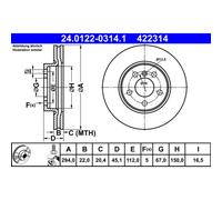 Disco freno ATE 24.0122-0314.1 anteriore, ventilato, altamente carbonizzato, 1 Pezzo