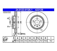 Disco freno ATE 24.0123-0126.1 posteriore, ventilato, 1 Pezzo