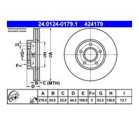 Disco freno ATE 24.0124-0179.1 anteriore, ventilato, 1 Pezzo