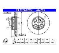 Disco freno ATE 24-0124-0265-1-02 anteriore, ventilato, altamente carbonizzato, 1 Pezzo