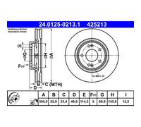 ATE 24.0125-0213.1 - Disco freno singolo anteriore ventilato 425213