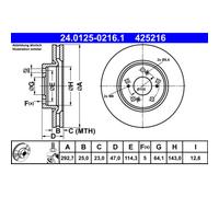 Disco freno ATE 24.0125-0216.1 anteriore, ventilato, altamente carbonizzato, 1 Pezzo