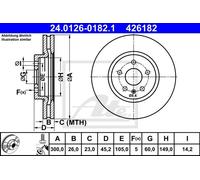 Disco freno ATE 24.0126-0182.1 anteriore, ventilato, altamente carbonizzato, 1 Pezzo
