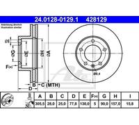 Disco freno ATE 24.0128-0129.1 anteriore, ventilato, 1 Pezzo
