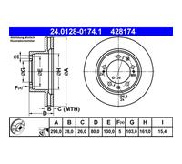 Disco freno ATE 24.0128-0174.1 anteriore, ventilato, altamente carbonizzato, 1 Pezzo