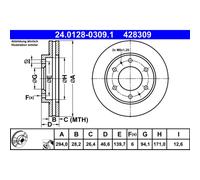 Disco freno ATE 24.0128-0309.1 anteriore, ventilato, 1 Pezzo