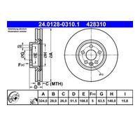 Disco freno ATE 24.0128-0310.1 anteriore, ventilato, altamente carbonizzato, 1 Pezzo