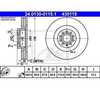 Disco freno ATE 24.0130-0115.1 anteriore, ventilato, altamente carbonizzato, 1 Pezzo