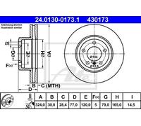 ATE Disco freno 24.0130-0173.1 anteriore, ventilato, altamente carbonizzato, 1 pezzo