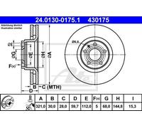 Disco freno ATE 24.0130-0175.1 anteriore, ventilato, altamente carbonizzato, 1 Pezzo