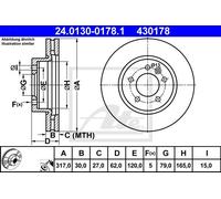 Disco freno ATE 24.0130-0178.1 anteriore, ventilato, 1 pezzo
