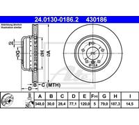 ATE Disco freno 24.0130-0186.2 anteriore ventilato altamente carbonizzato 1 pezzo