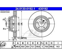 Disco freno ATE 24.0130-0192.1 anteriore, ventilato, altamente carbonizzato, 1 Pezzo