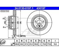 Disco freno ATE 24.0130-0197.1 anteriore, ventilato, 1 Pezzo