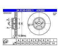 Disco freno ATE 24.0130-0202.1 anteriore, ventilato, 1 Pezzo