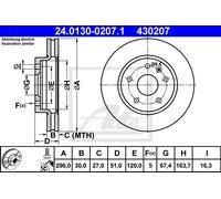 Disco freno ATE 24.0130-0207.1 anteriore, ventilato, altamente carbonizzato, 1 Pezzo