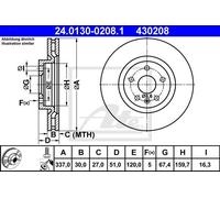 Disco freno ATE 24.0130-0208.1 anteriore, ventilato, altamente carbonizzato, 1 Pezzo