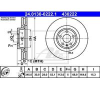 Disco freno ATE 24.0130-0222.1 anteriore, ventilato, altamente carbonizzato, 1 Pezzo