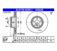 Disco freno ATE 24.0130-0249.1 anteriore, ventilato, altamente carbonizzato, 1 Pezzo