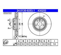 Disco freno ATE 24.0130-0253.1 anteriore, ventilato, altamente carbonizzato, 1 Pezzo