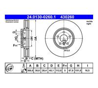 ATE Disco freno 24.0130-0260.1 anteriore ventilato altamente carbonizzato 1 pezzo