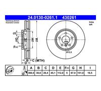 ATE Disco freno 24.0130-0261.1 anteriore ventilato per BMW X1 (F48) 2015-2021 1 pezzo
