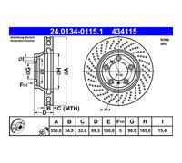 Disco freno ATE 24.0134-0115.1 anteriore, ventilato, altamente carbonizzato, 1 Pezzo