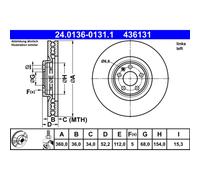 Disco freno ATE 24.0136-0131.1 anteriore, ventilato, altamente carbonizzato, 1 pezzo