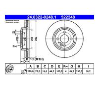 Disco freno ATE 24.0322-0248.1 anteriore, fessura, ventilato, 1 Pezzo
