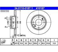 Disco freno ATE 24.0110-0187.1 anteriore, pieno, 1 Pezzo