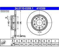 ATE Disco freno 24.0110-0359.1 posteriore pieno, 1 pezzo
