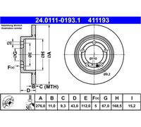ATE Disco freno 24.0111-0193.1 posteriore, pieno, Ø276 mm, altezza 43 mm – 1 pezzo
