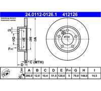 Disco freno ATE 24.0112-0126.1 anteriore, pieno, 1 Pezzo
