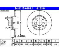ATE disco freno 24.0112-0184.1 pieno diametro 257 spessore 12 mm 4 fori