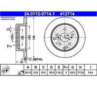 ATE disco freno 24.0112-0714.1 pieno diametro 281 spessore 12 mm 5 fori