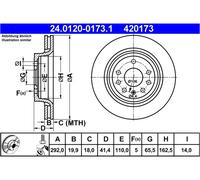 ATE Disco freno 24.0120-0173.1 posteriore ventilato, 1 pezzo