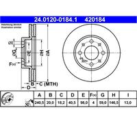 Disco freno ATE 24012001841 per FIAT FORD