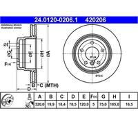 Disco freno ATE 24.0120-0206.1 posteriore, ventilato, altamente carbonizzato, 1 Pezzo