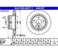 Disco freno ATE 24.0120-0237.1 posteriore, ventilato, altamente carbonizzato, 1 Pezzo
